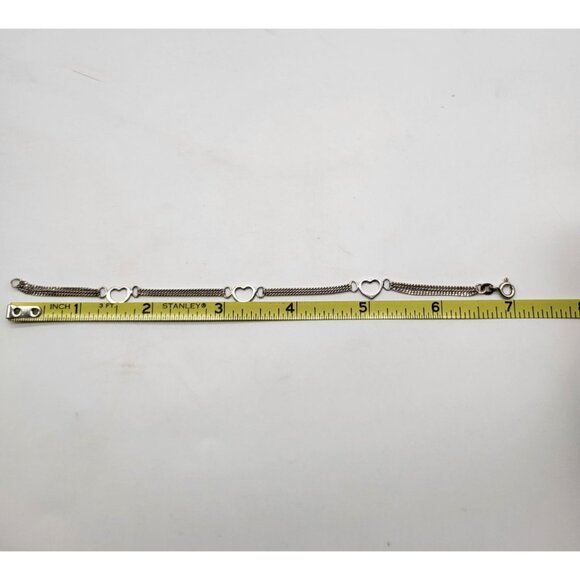 Sterling Silver 925 India Multi Strand Curb Chain Bracelet with Cutout Hearts - Picture 7 of 8